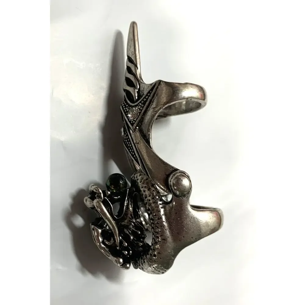 Vintage 80's Metallic Articulated Full Finger Armor Dragon Head Ring RARE